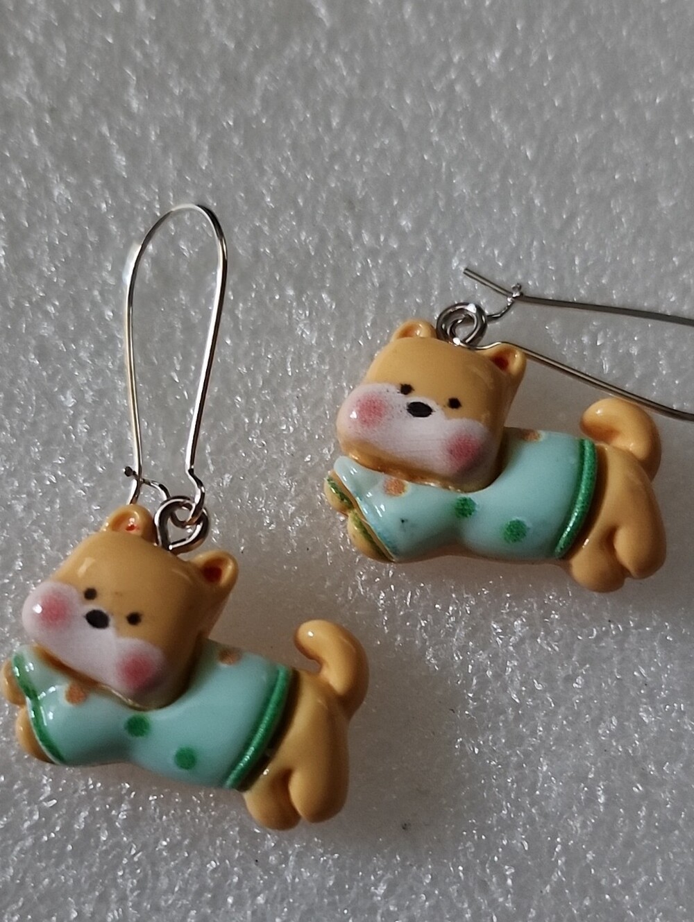 Hand Crafted Tan Cat Dangle Earrings with Mint Green Sweaters